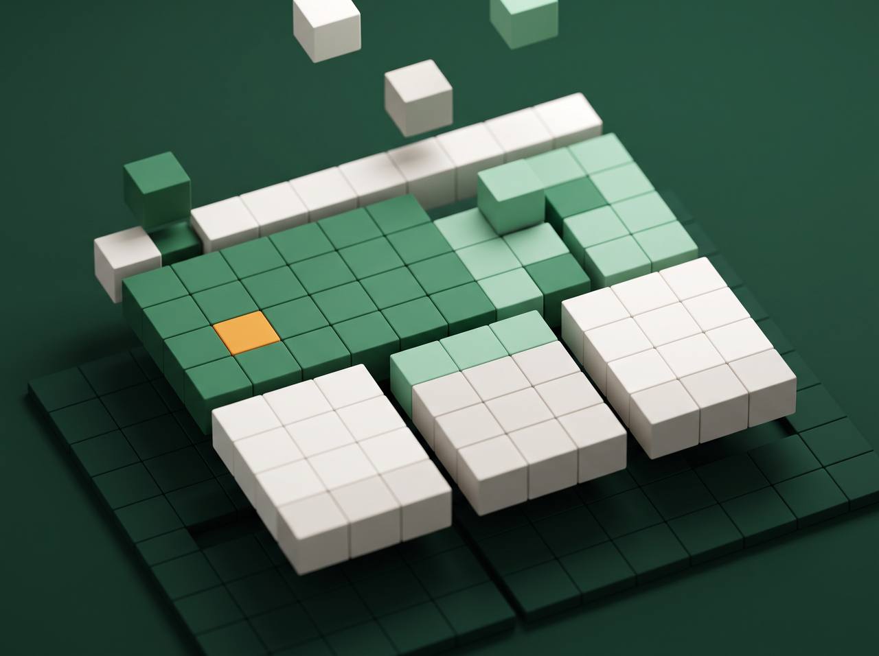 Pixel blocks assembling into a website layout