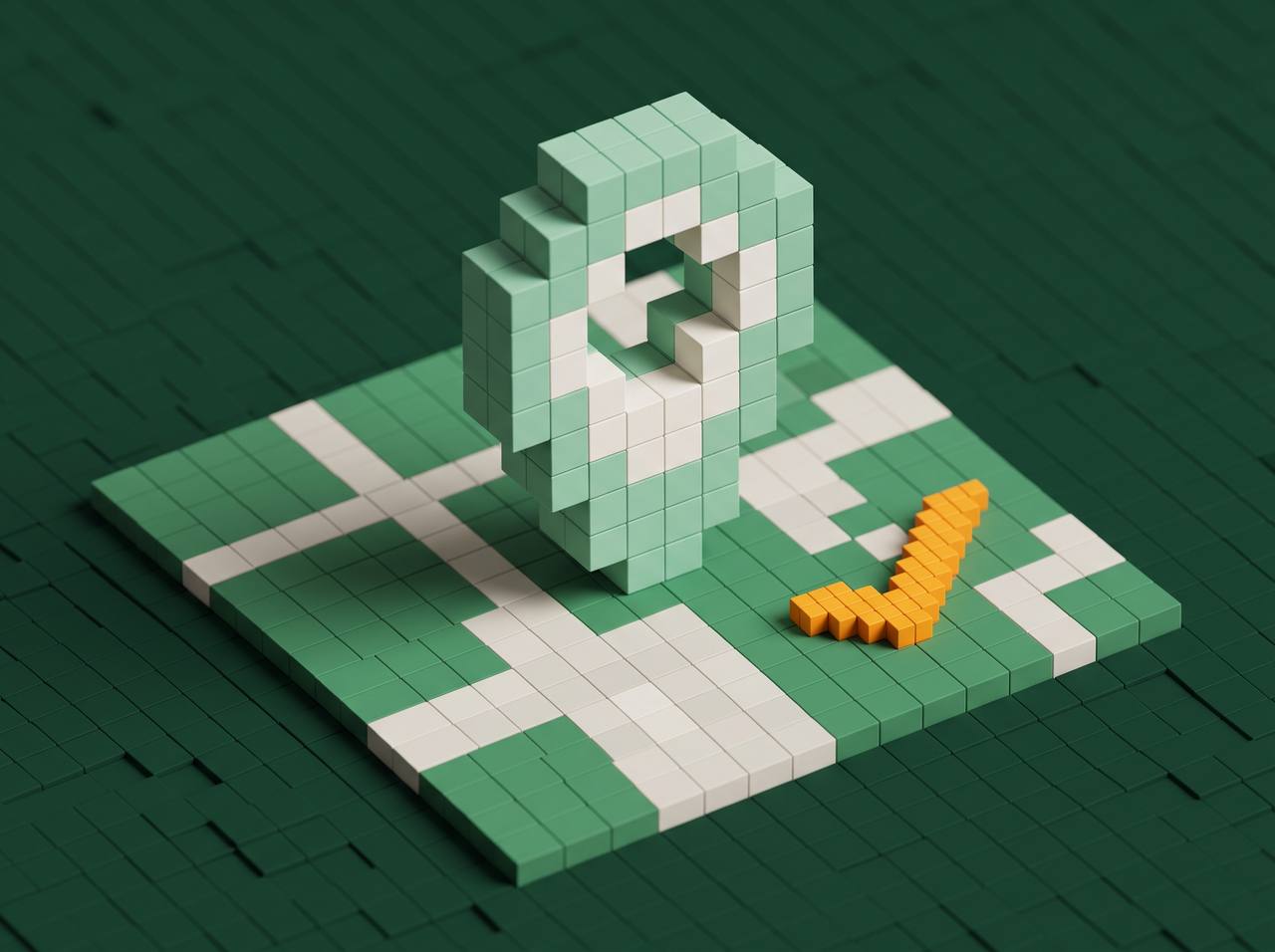 A pixel-block location pin with a small check block